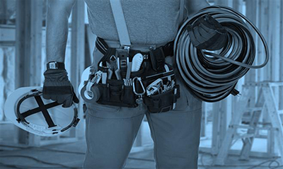 close up of tools on an electricians belt