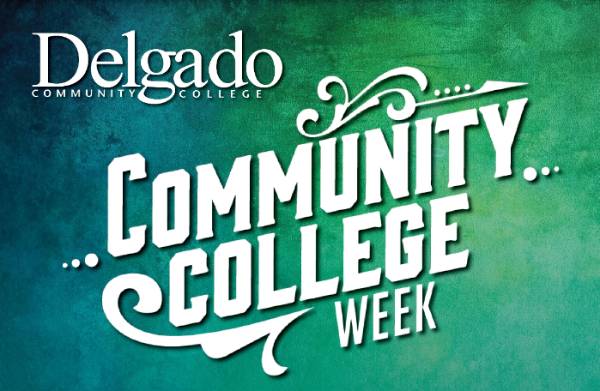 blue and green hombre background with text: Community College Week