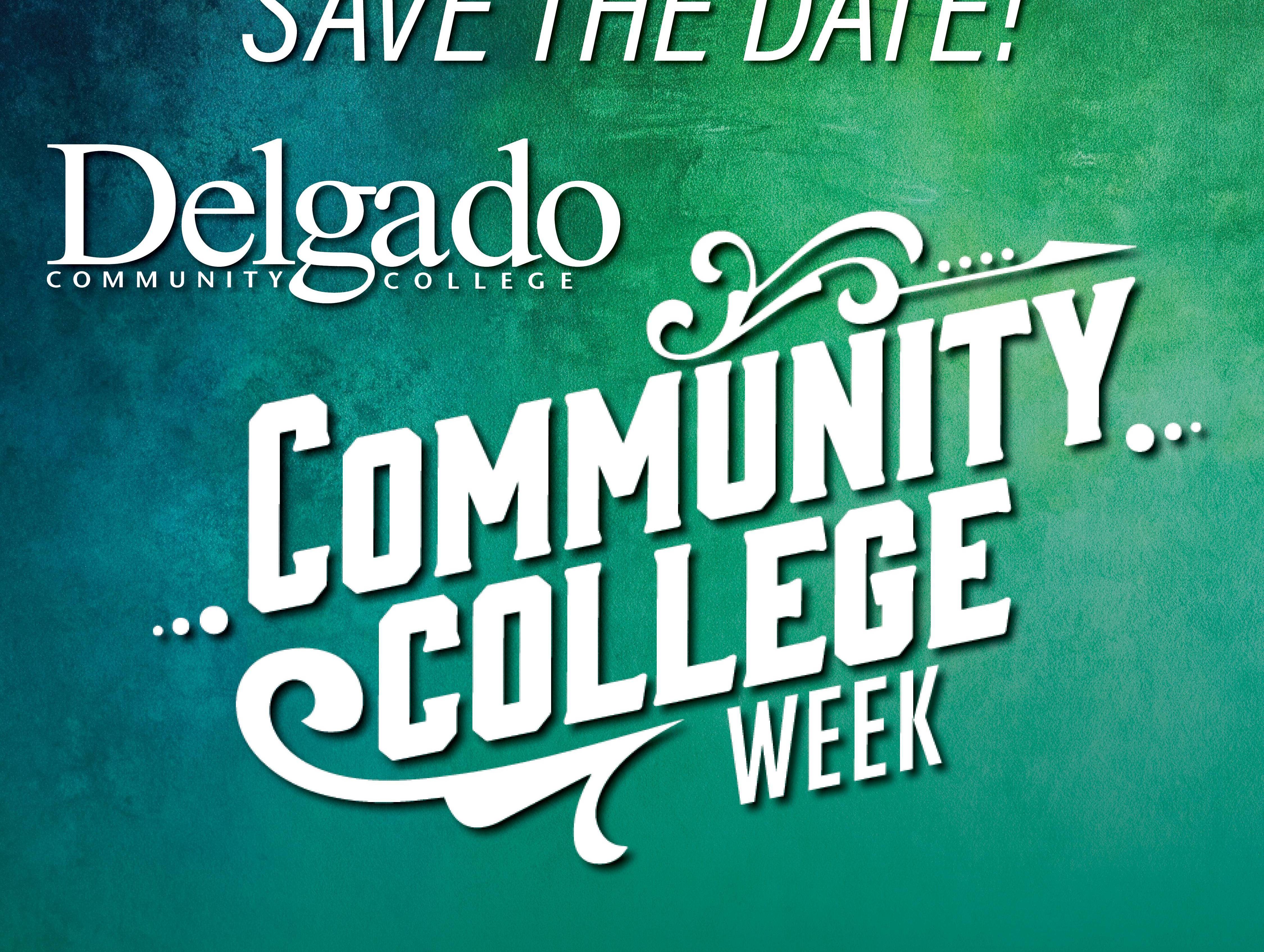 blue and green ombre background with text: Community College Week