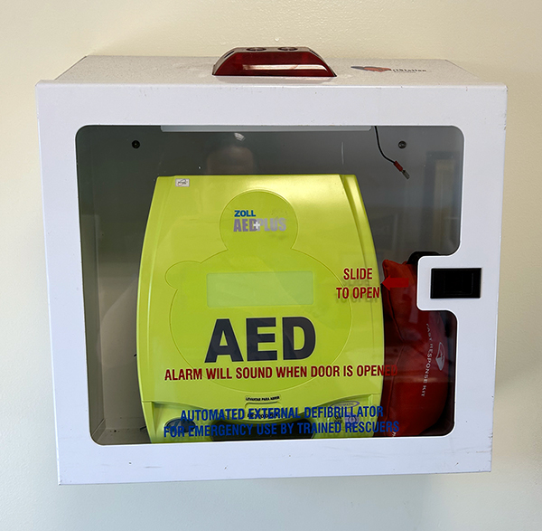 AED box mounted on the wall