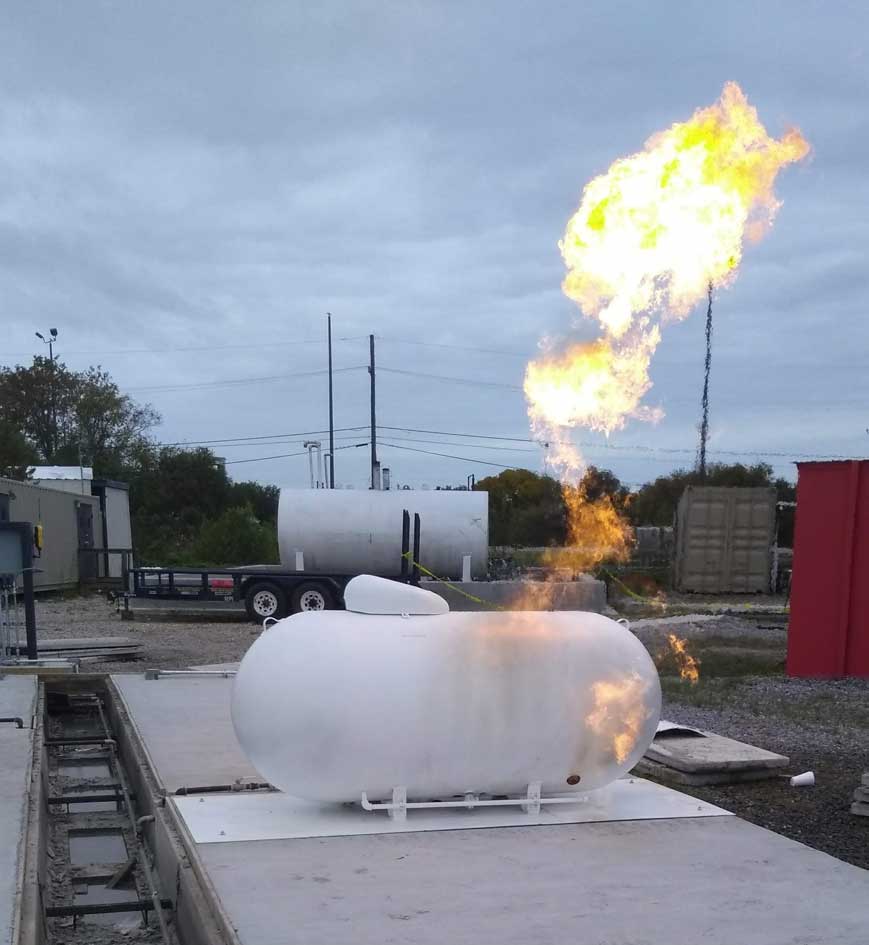 LP gas tank with pool fire and relief valve training equipment